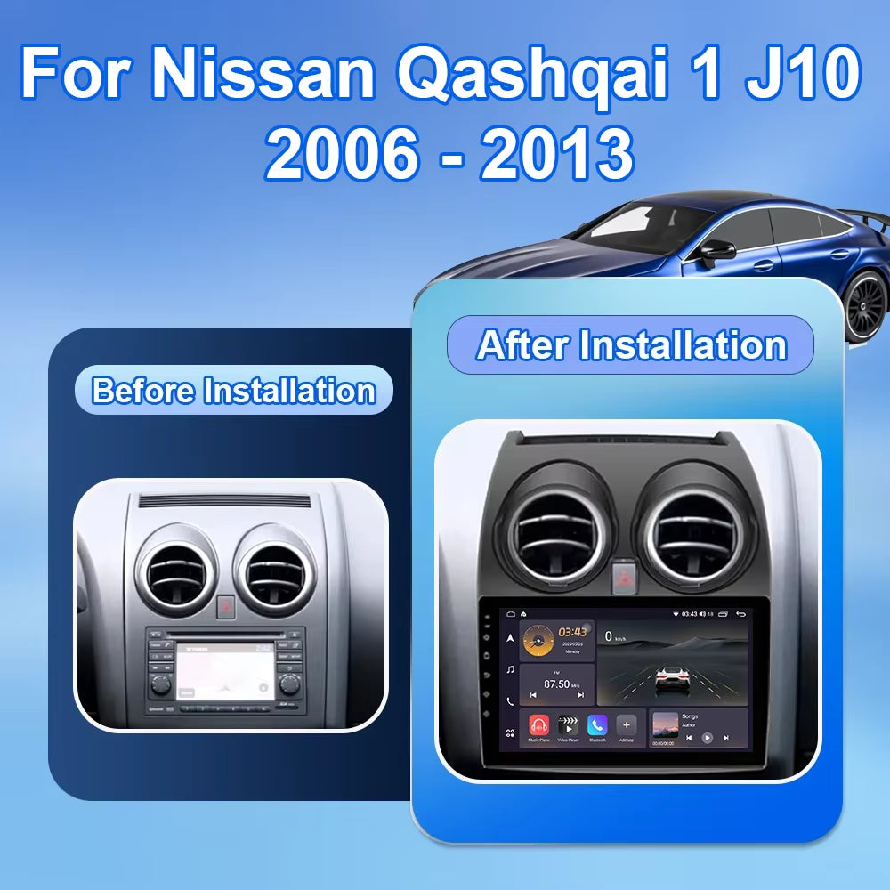 Android 16 for Nissan Qashqai 1 J10 2006 -2013 Auto Radio Stereo Multimedia Player GPS Navigation Car DVD High-Performance CPU