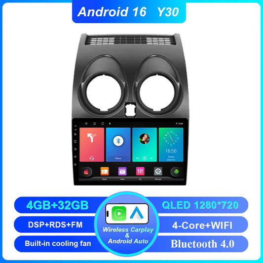 Android 16 for Nissan Qashqai 1 J10 2006 -2013 Auto Radio Stereo Multimedia Player GPS Navigation Car DVD High-Performance CPU