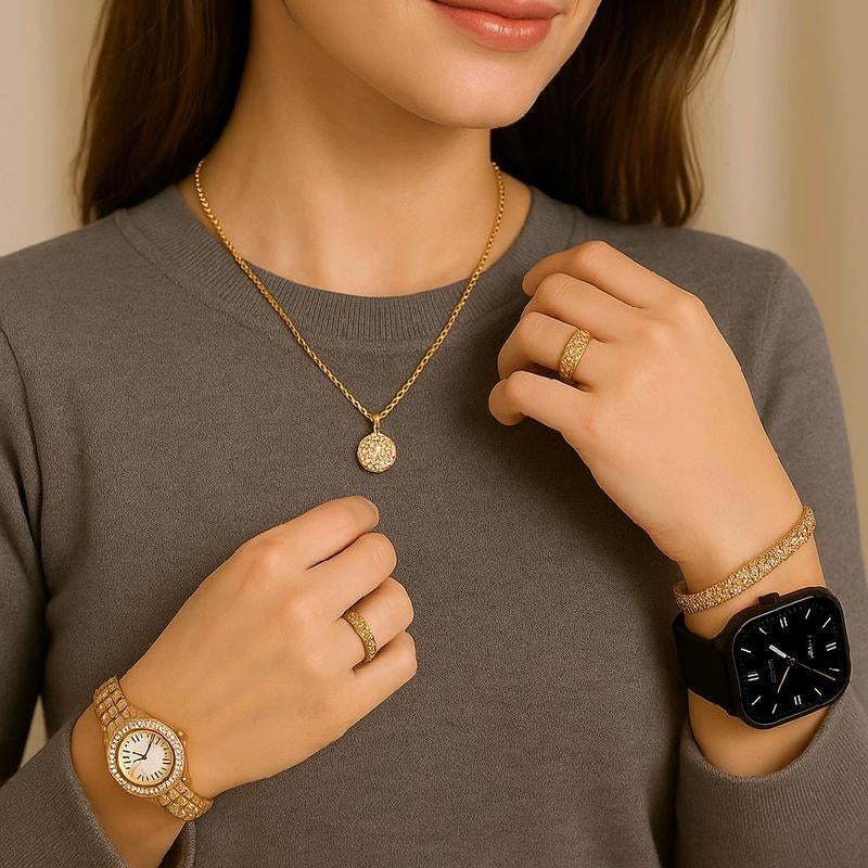 Fashion Gift A58 plus Women'S Luxury 8-In-1 Watch, 2 Bands Ring Earrings, Touchscreen Wearable Android Button Charging Chip Custom LCD Tracker