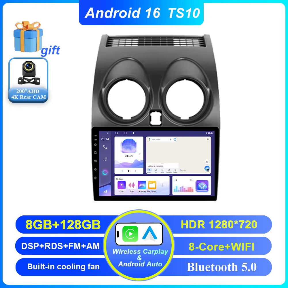 Android 16 for Nissan Qashqai 1 J10 2006 -2013 Auto Radio Stereo Multimedia Player GPS Navigation Car DVD High-Performance CPU