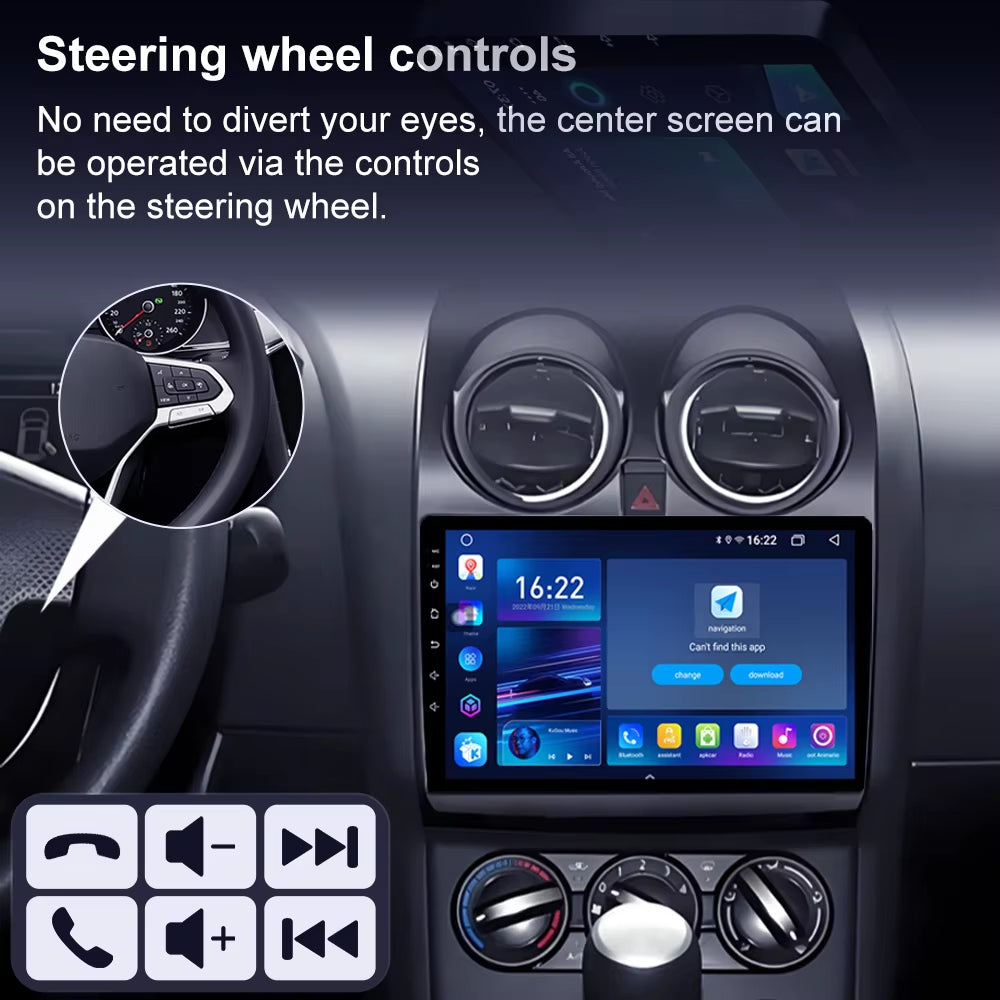 Android 16 for Nissan Qashqai 1 J10 2006 -2013 Auto Radio Stereo Multimedia Player GPS Navigation Car DVD High-Performance CPU